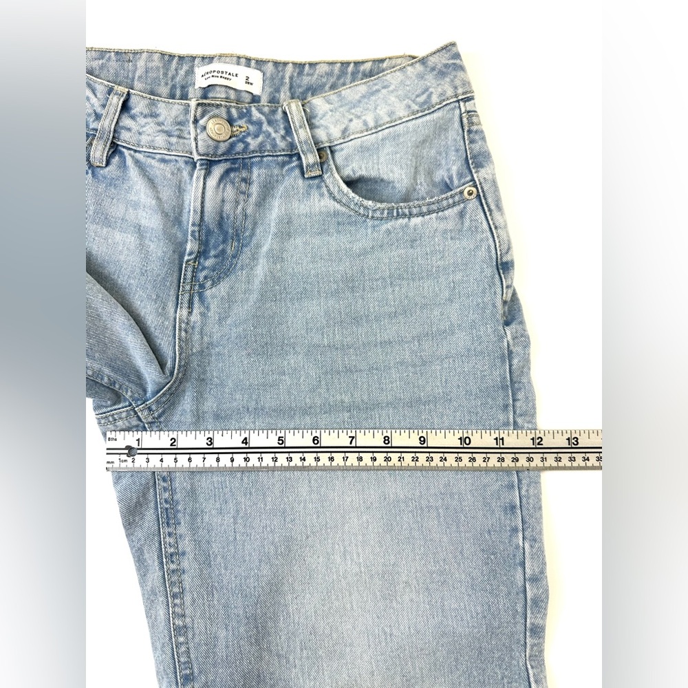 Aeropostale low rise baggy jeans Size 2 26in light wash leopard bow back pockets - Picture 14 of 15